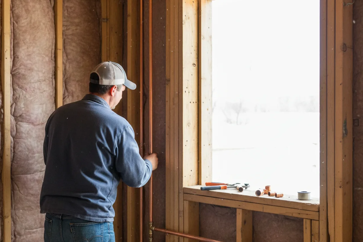 Licensed plumber running new copper supply lines in a Atoka home